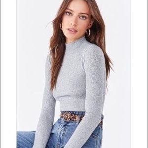 NWOT Forever 21 Ribbed Mock Neck Gray Long Sleeve